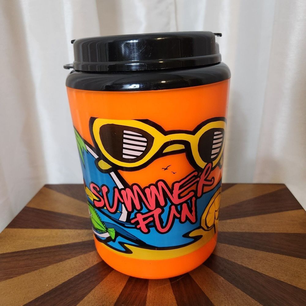 Vintage Retro Betras USA Big Mug Water Bottle Summer Fun Neon Orange Beach 52 Oz